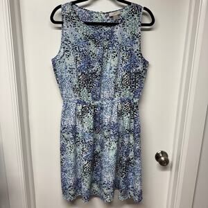 Ann Taylor LOFT Womens Blue Floral Prink Fit Flare A Line Dress Size Large